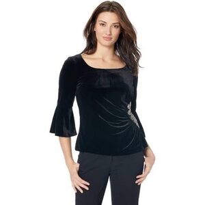 Alex Evenings Black‎ Velvet Embellished Top Small